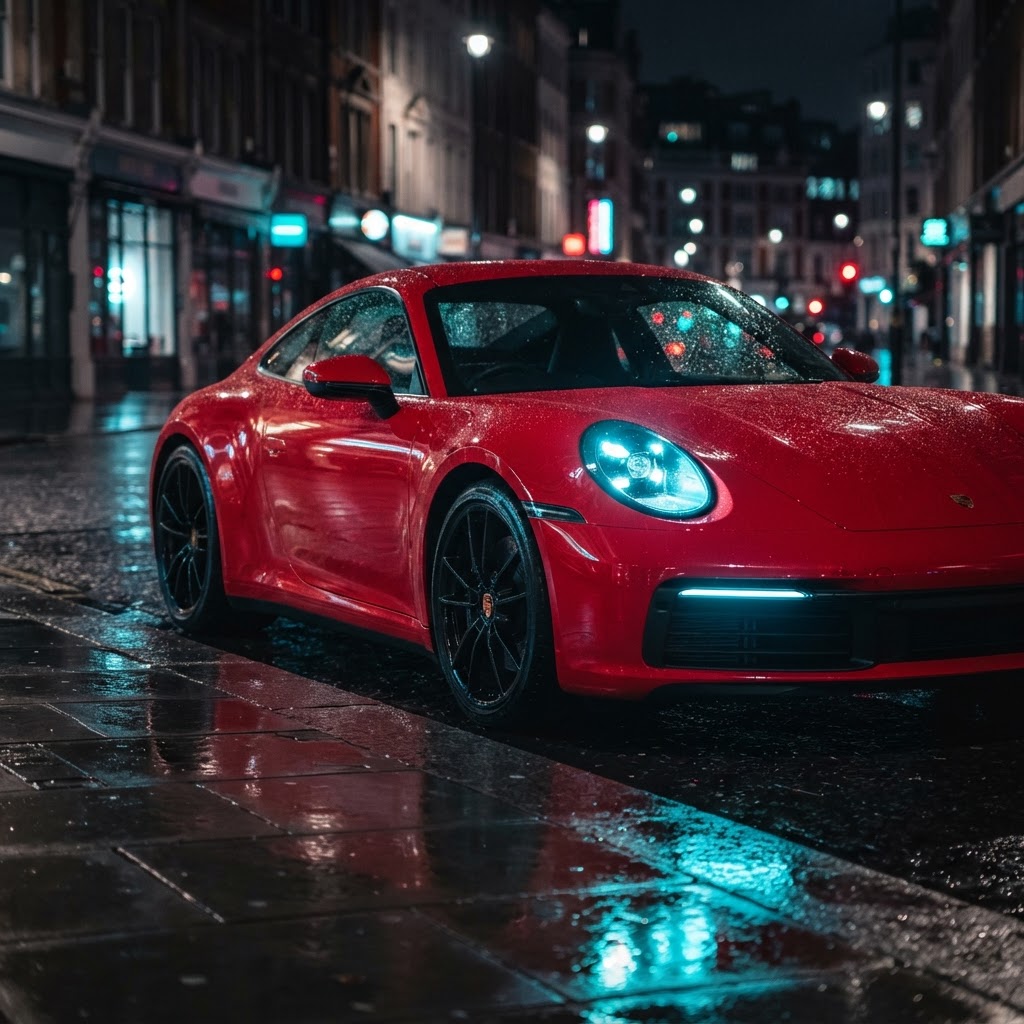 Red Porsche Carrera night run